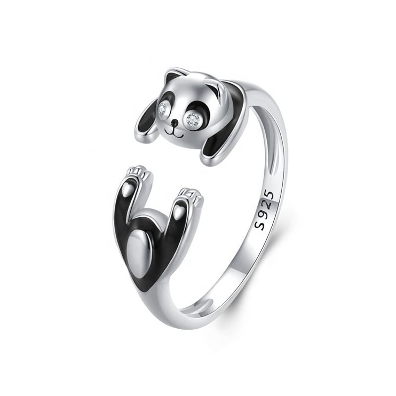 GENERICO - Anillo panda plata 925 ajustable