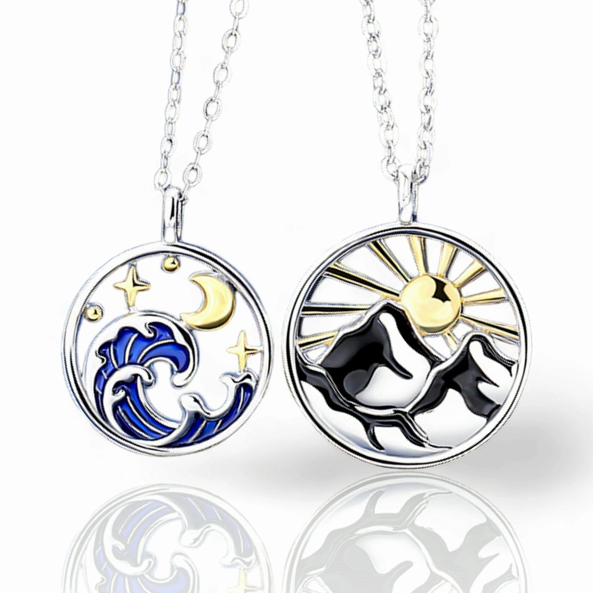 GENERICO - Collar Parejas sol y luna plata 925