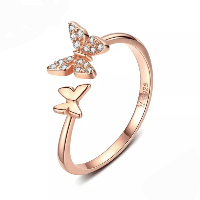 GENERICO - Anillo mariposa plata 925 bañado en oro rosa ajustable
