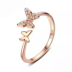 GENERICO - Anillo mariposa plata 925 bañado en oro rosa ajustable