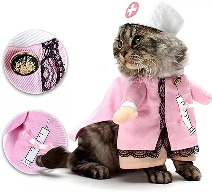 Disfraz De Enfermera Para Mascotas GatosRosado Talla S