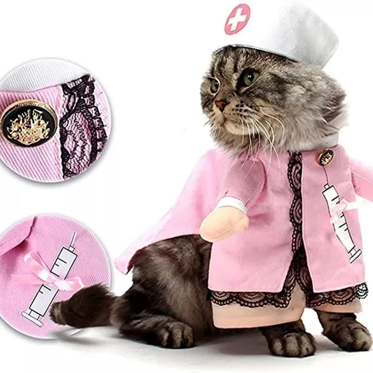 DEFENSOR FOREVER - Disfraz De Enfermera Para Mascotas GatosRosado Talla L