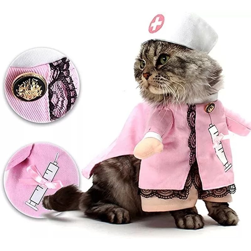 DEFENSOR FOREVER - Disfraz De Enfermera Para Mascotas GatosRosado Talla L