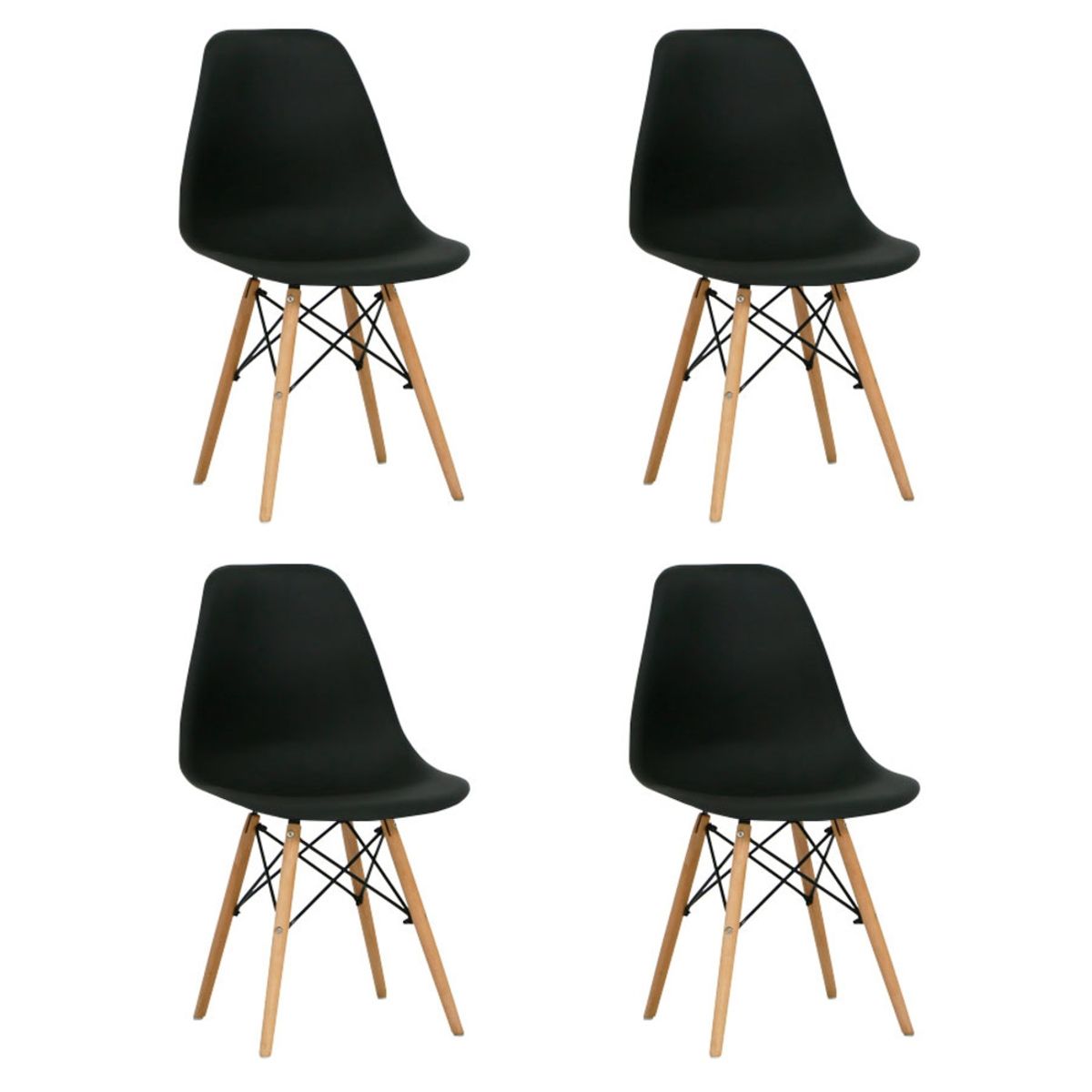 DONNA - Pack 4 Sillas Eames Empoli Patas de Madera y Marco Metálico Negra DONNA