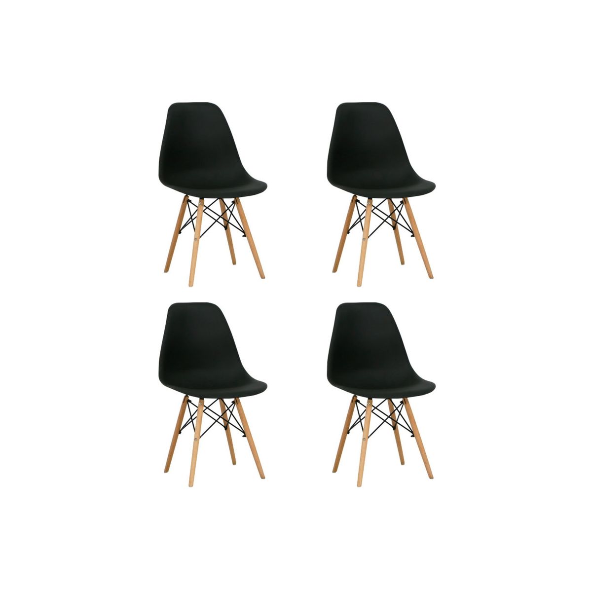 DONNA - Pack 4 Sillas Eames Empoli Patas de Madera y Marco Metálico Negra DONNA