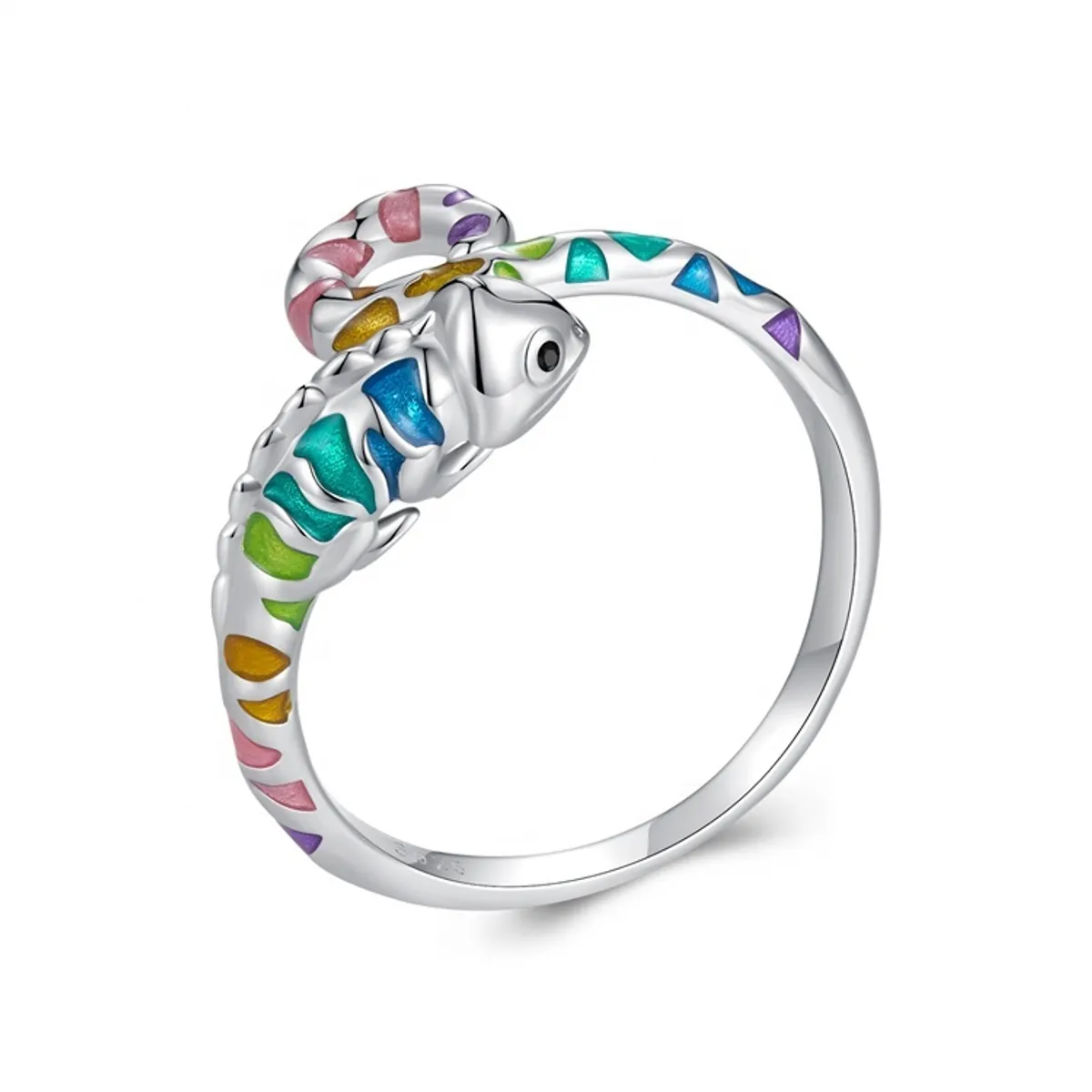 GENERICO - Anillo camaleon arcoiris plata 925 ajustable