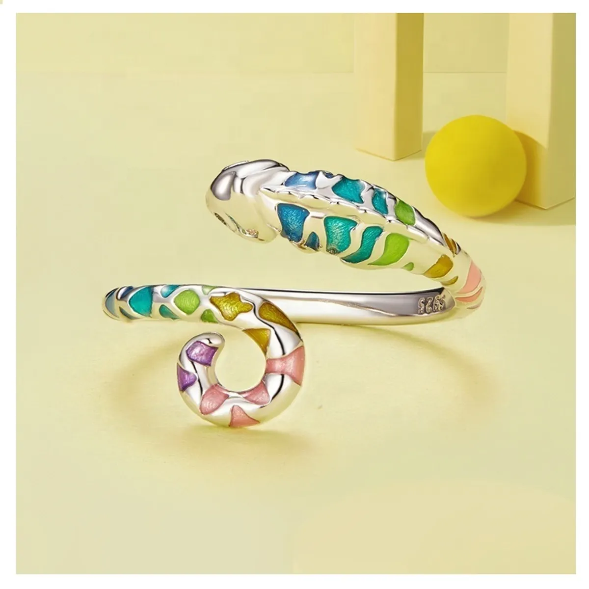 GENERICO - Anillo camaleon arcoiris plata 925 ajustable