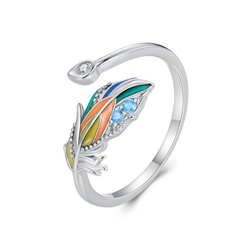 GENERICO - Anillo pluma multicolor plata 925 ajustable