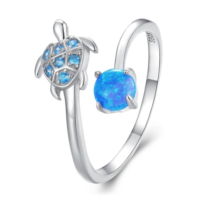 GENERICO - Anillo Opalo tortuga plata 925 ajustable