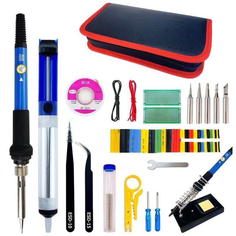 EVERSO - Kit De Soldador Eléctrico Regulable De 220v Y 60w, 21 Piezas