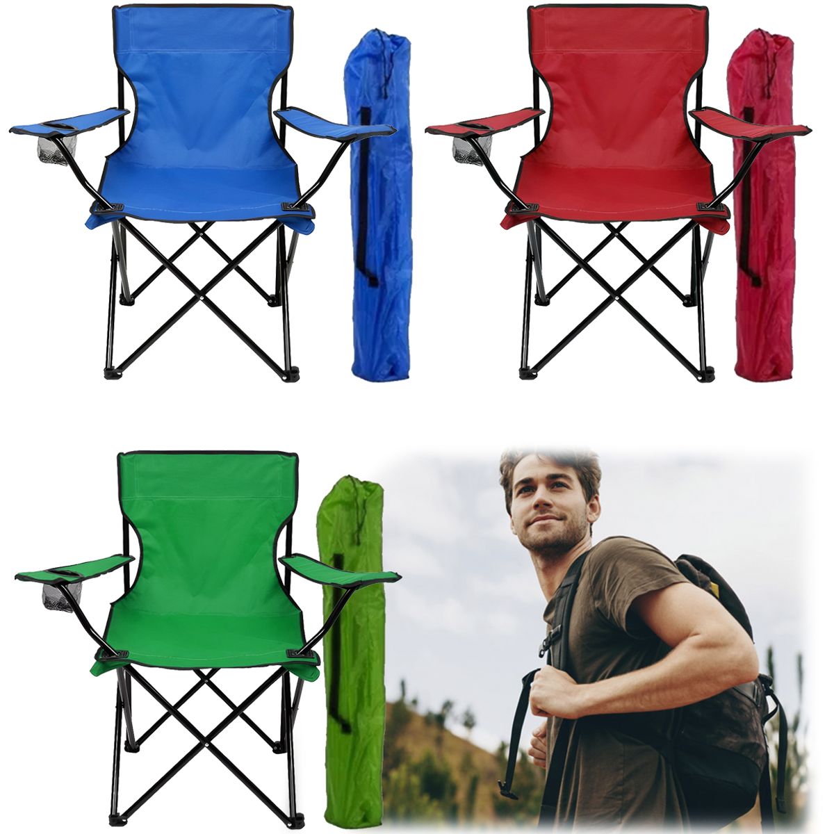 GENERICO - Pack X2 Silla Plegable Con Bolso Portavasos