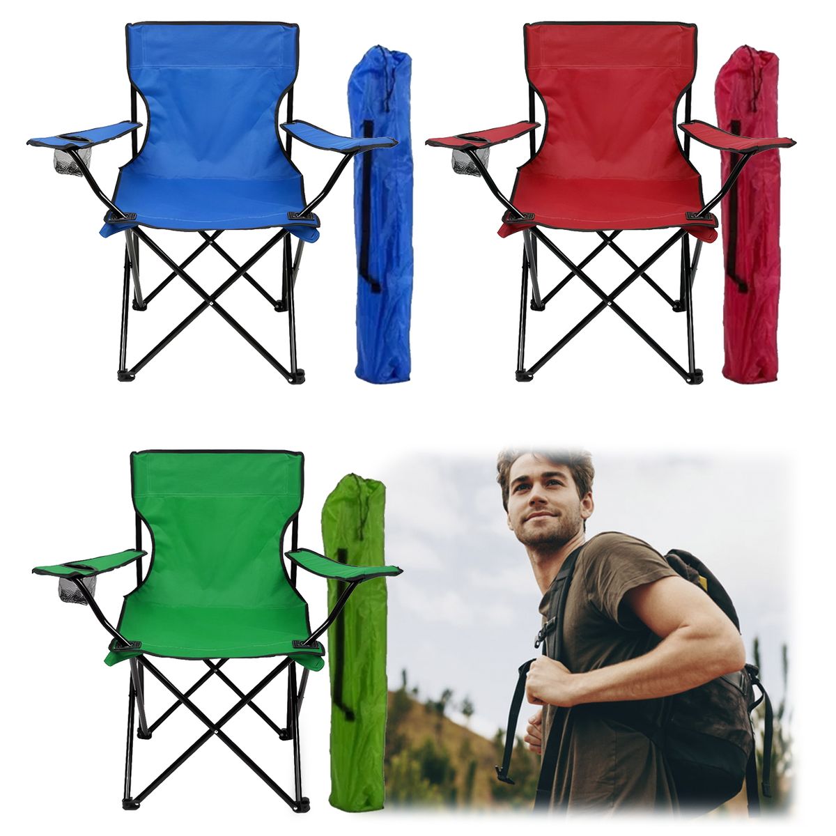 GENERICO - Pack X2 Silla Plegable Con Bolso Portavasos