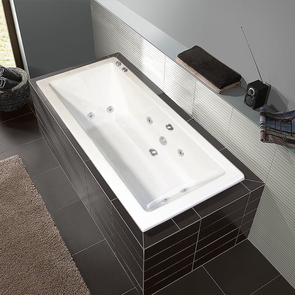 BUCK Y BUCK - Tina de Hidromasaje(185x92x48cm) Doble Respaldo, 8 Jets, Motor Derecha