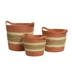 COMPRAPO - Set 3 Canastos Cestos Fibras Naturales Color Terracota
