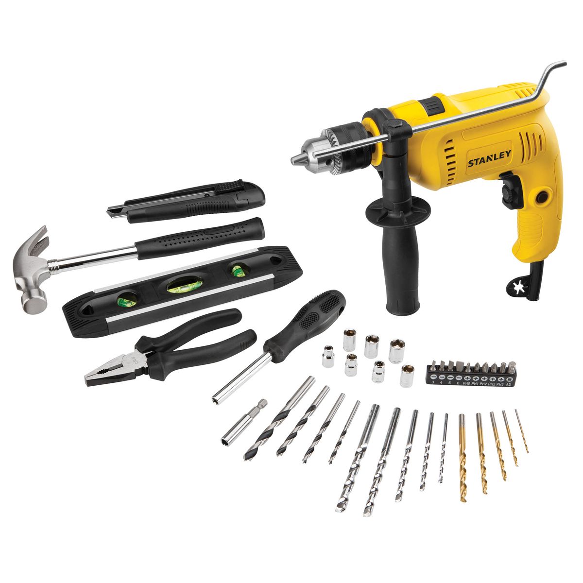 STANLEY - Taladro percutor 600W + 37 piezas Stanley SDH600KA-B2C
