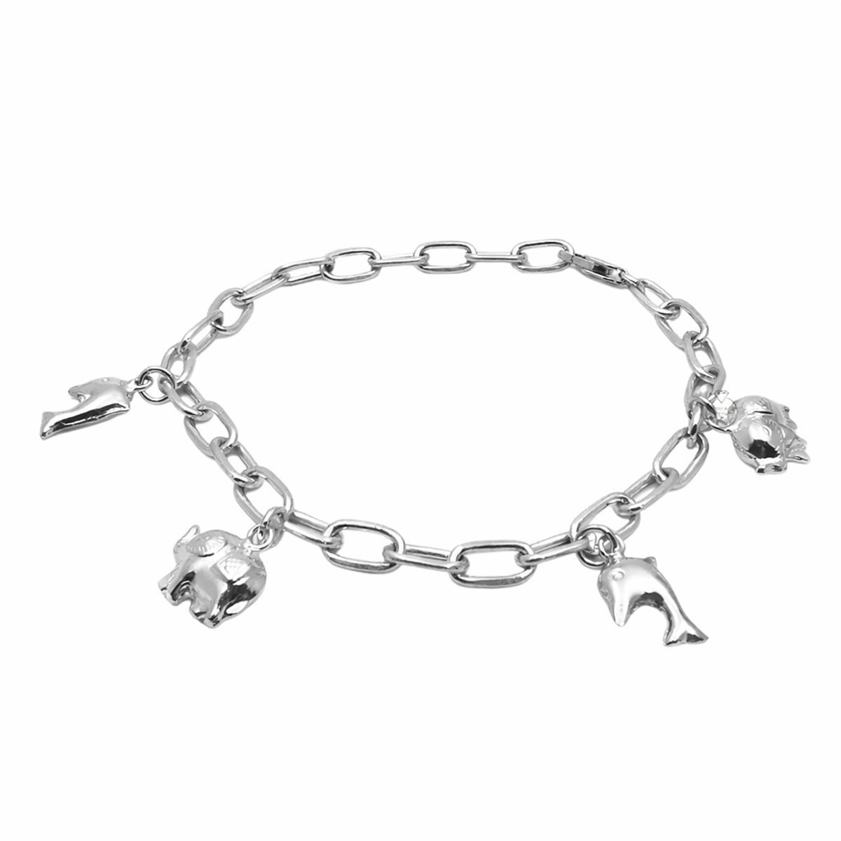 JOYAS MYTOKE - Pulsera Elefantes Y Delfines Plata Fina 925 Gruesa Femenina