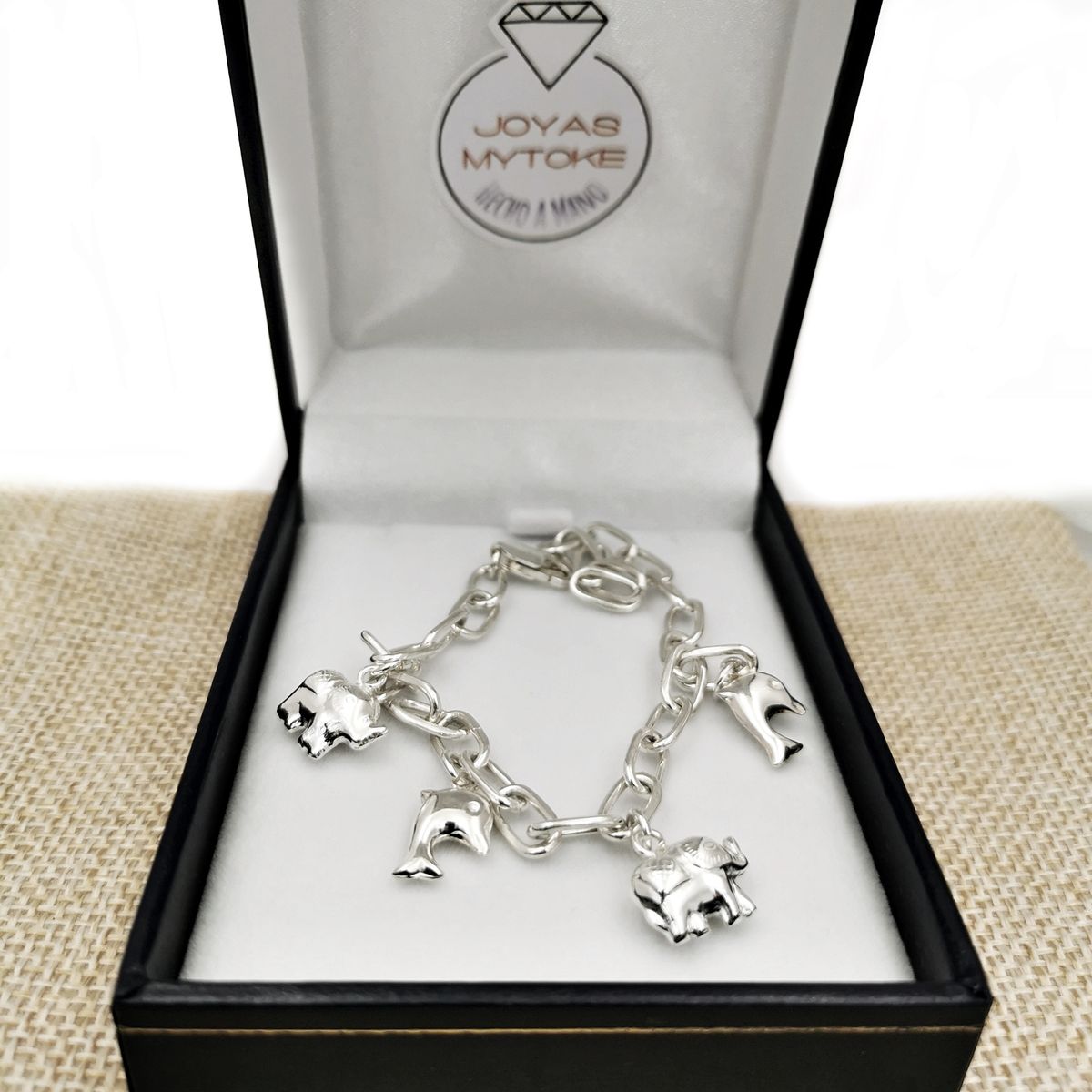 JOYAS MYTOKE - Pulsera Elefantes Y Delfines Plata Fina 925 Gruesa Femenina