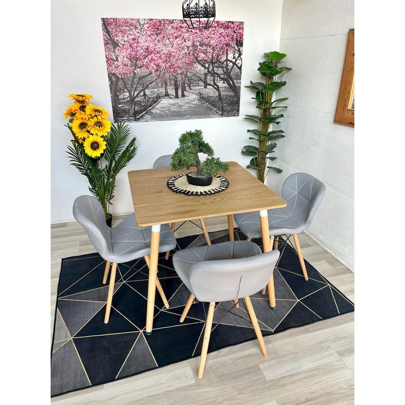 GENERICO - Comedor Albania (Mesa 80x80 wood + 4 Sillas radar GRIS)