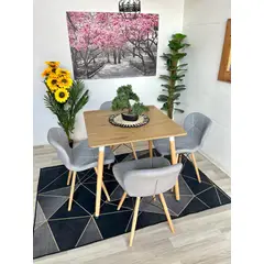GENERICO - Comedor Albania (Mesa 80x80 wood + 4 Sillas radar GRIS)