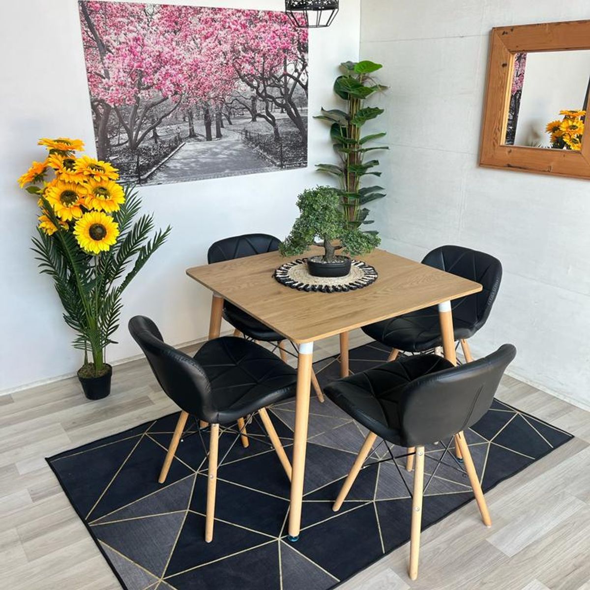 GENERICO - Comedor Albania (Mesa 80x80 wood + 4 Sillas radar NEGRO)