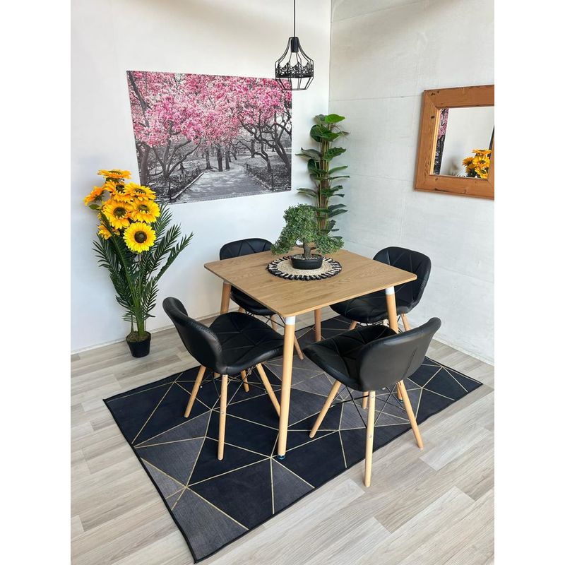 GENERICO - Comedor Albania (Mesa 80x80 wood + 4 Sillas radar NEGRO)
