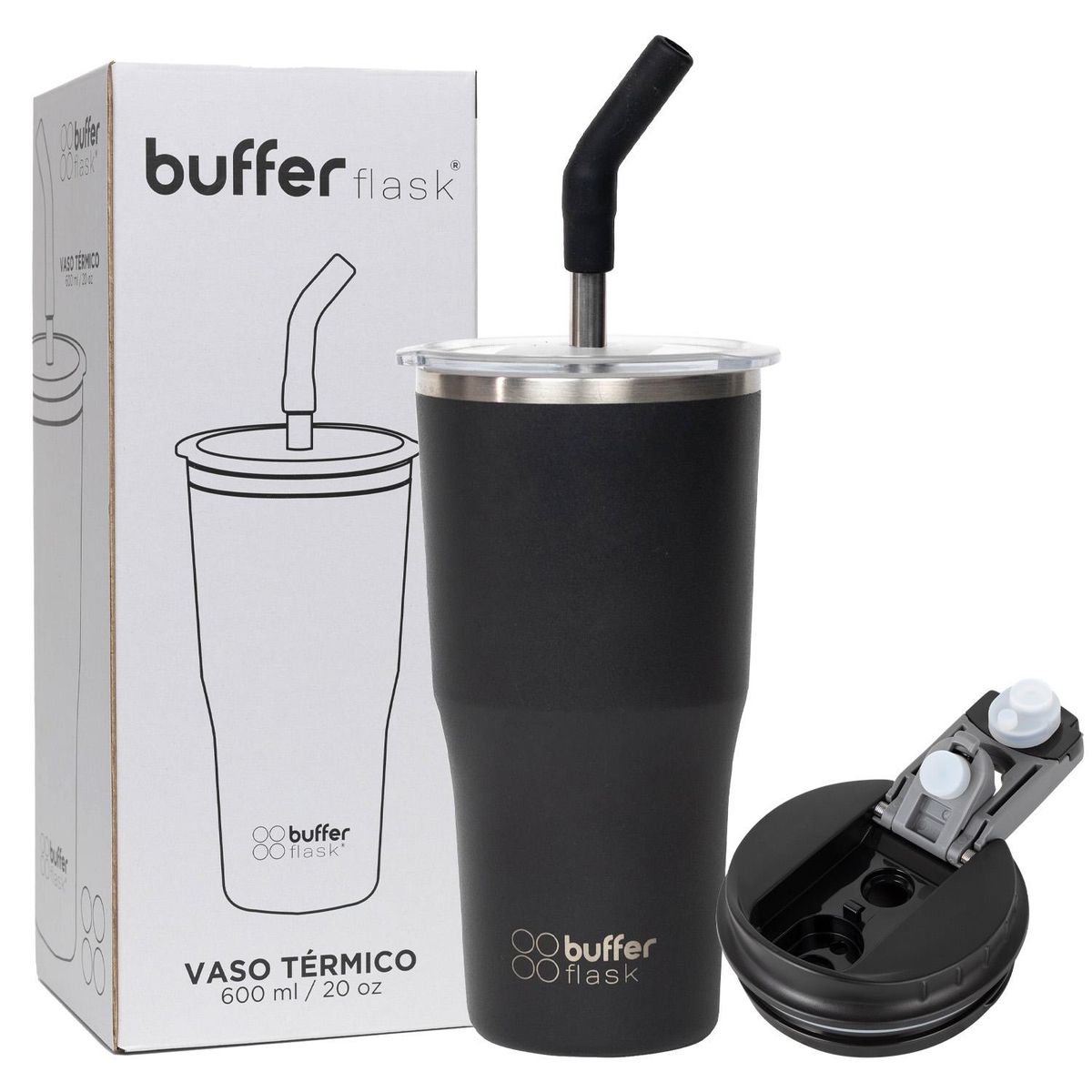 BUFFER FLASK - Termo CafeMug Buffer Vaso Termico600ml Sellable - Negro