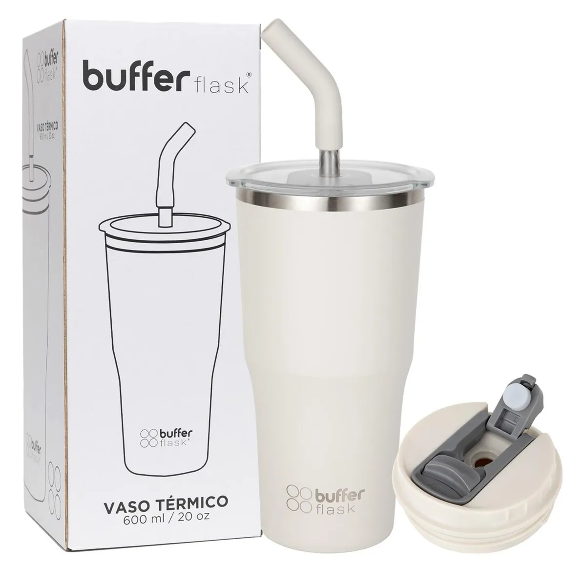 BUFFER FLASK - Termo CafeMug Buffer Vaso Termico600ml Sellable - Crema