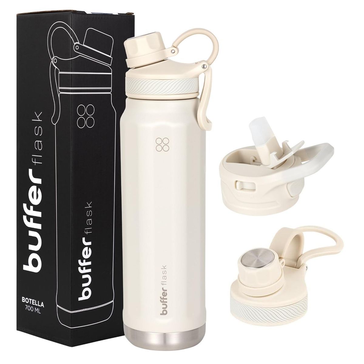 BUFFER FLASK - Termo Botella Agua Termica Acero Inox Buffer+Tapa - Crema