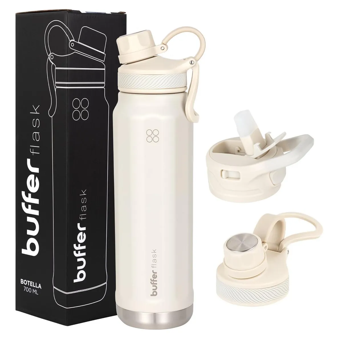 BUFFER FLASK - Termo Botella Agua Termica Acero Inox Buffer+Tapa - Crema