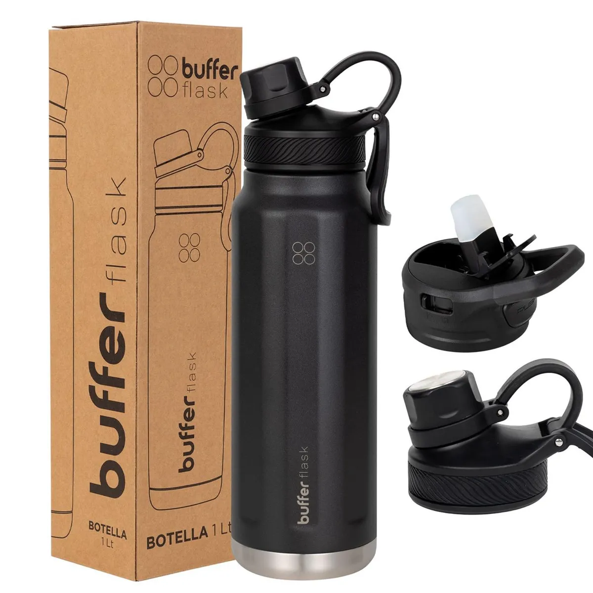 BUFFER FLASK - Termo Botella Agua Termica Acero Inox Buffer 1lt - Negro