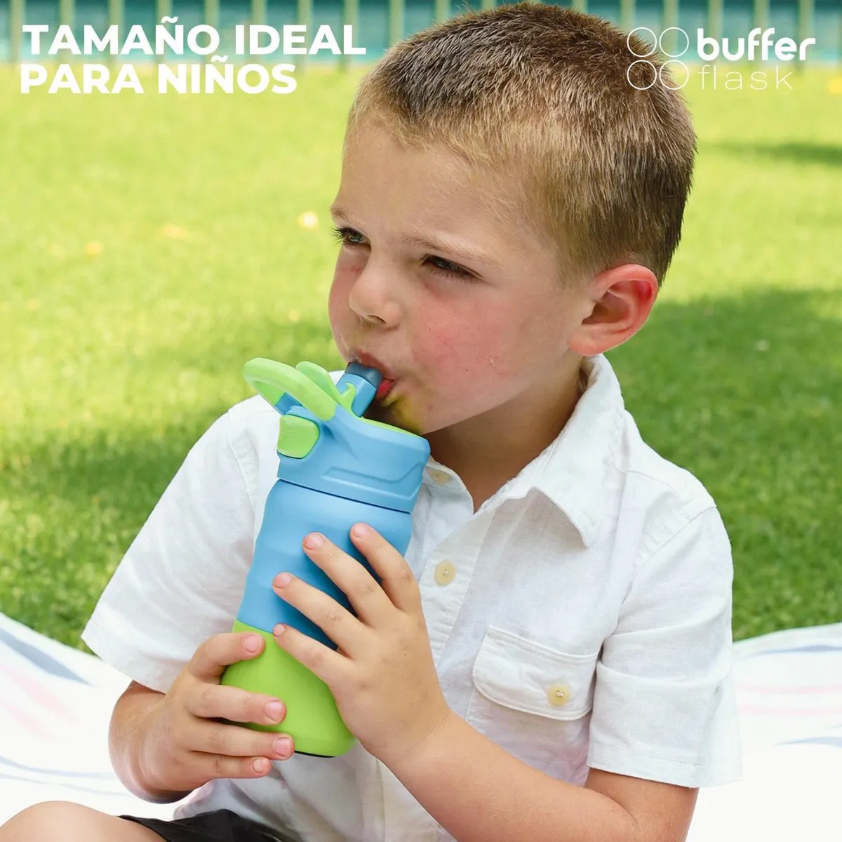 BUFFER FLASK - Termo Botella Termica Niños Buffer Acero Inox 350ml - Azul