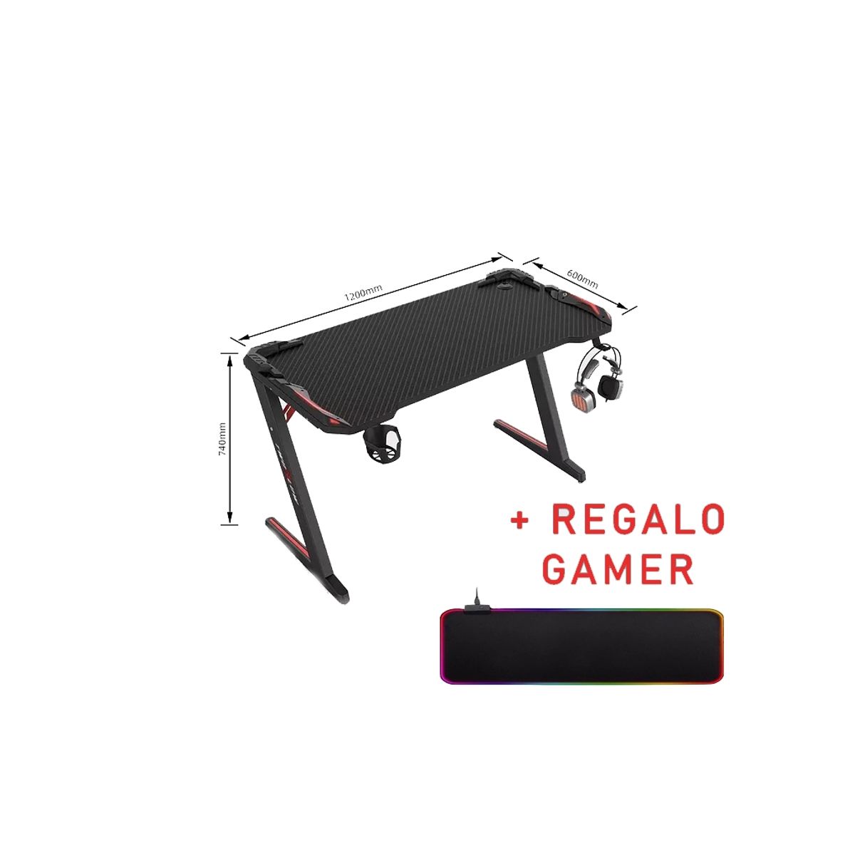 GENERICO - Escritorio Gamer RGB Forma Z 120 Cm Largo + Regalo Mouse Pad Gamer