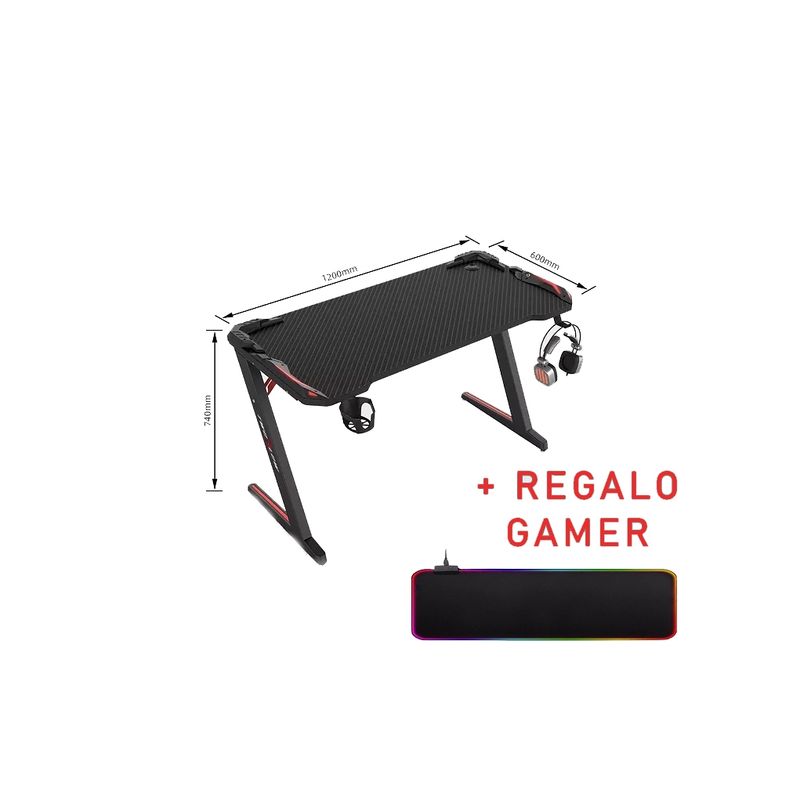 GENERICO - Escritorio Gamer RGB Forma Z 120 Cm Largo + Regalo Mouse Pad Gamer