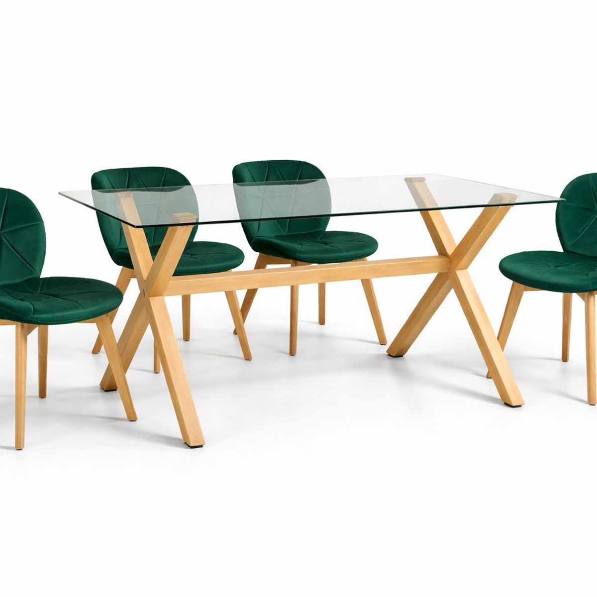 GENERICO - Comedor Madagascar (Mesa 140X90 VIDRIO + 4 Sillas radar velvet VERDE)