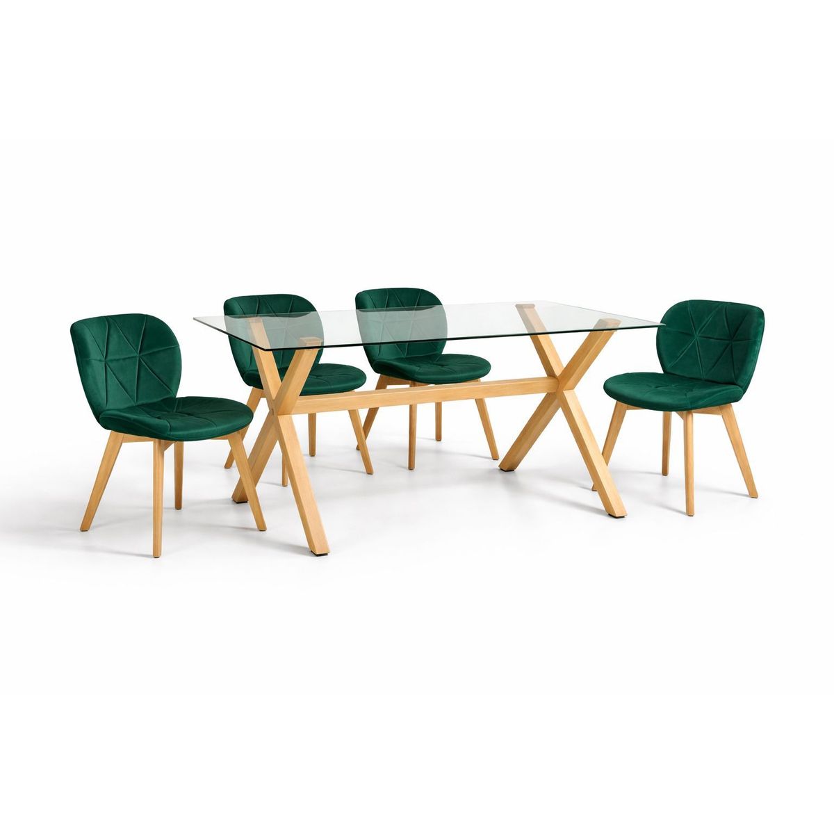 GENERICO - Comedor Madagascar (Mesa 140X90 VIDRIO + 4 Sillas radar velvet VERDE)