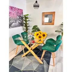 GENERICO - Comedor Madagascar (Mesa 140X90 VIDRIO + 4 Sillas radar velvet VERDE)