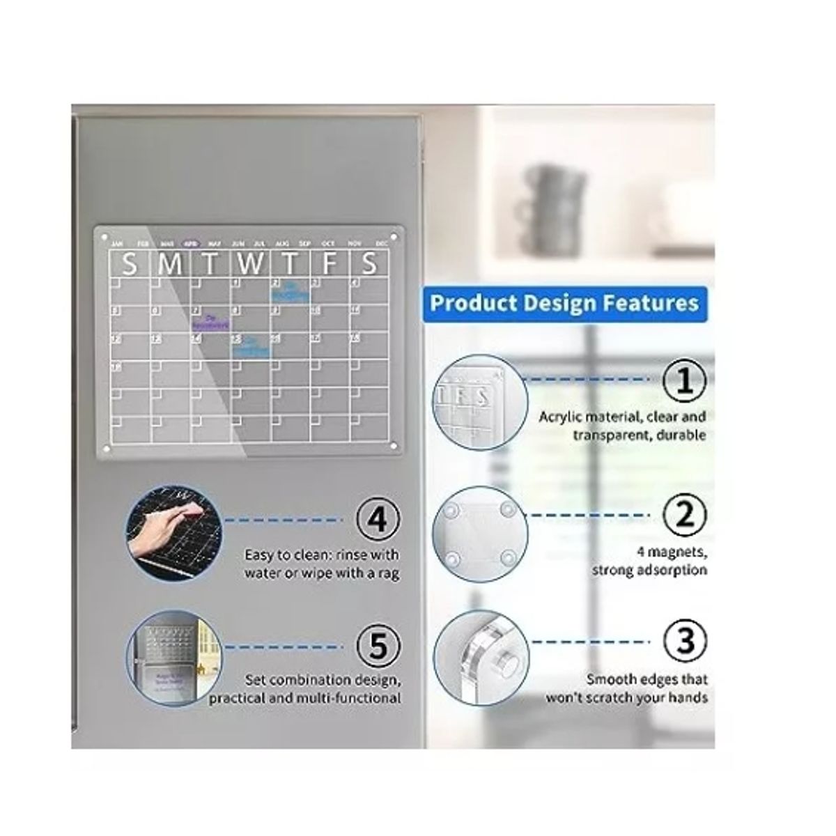 GENERICO - Pizarra Acrílica Calendario Mensual Magnético Refrigerador