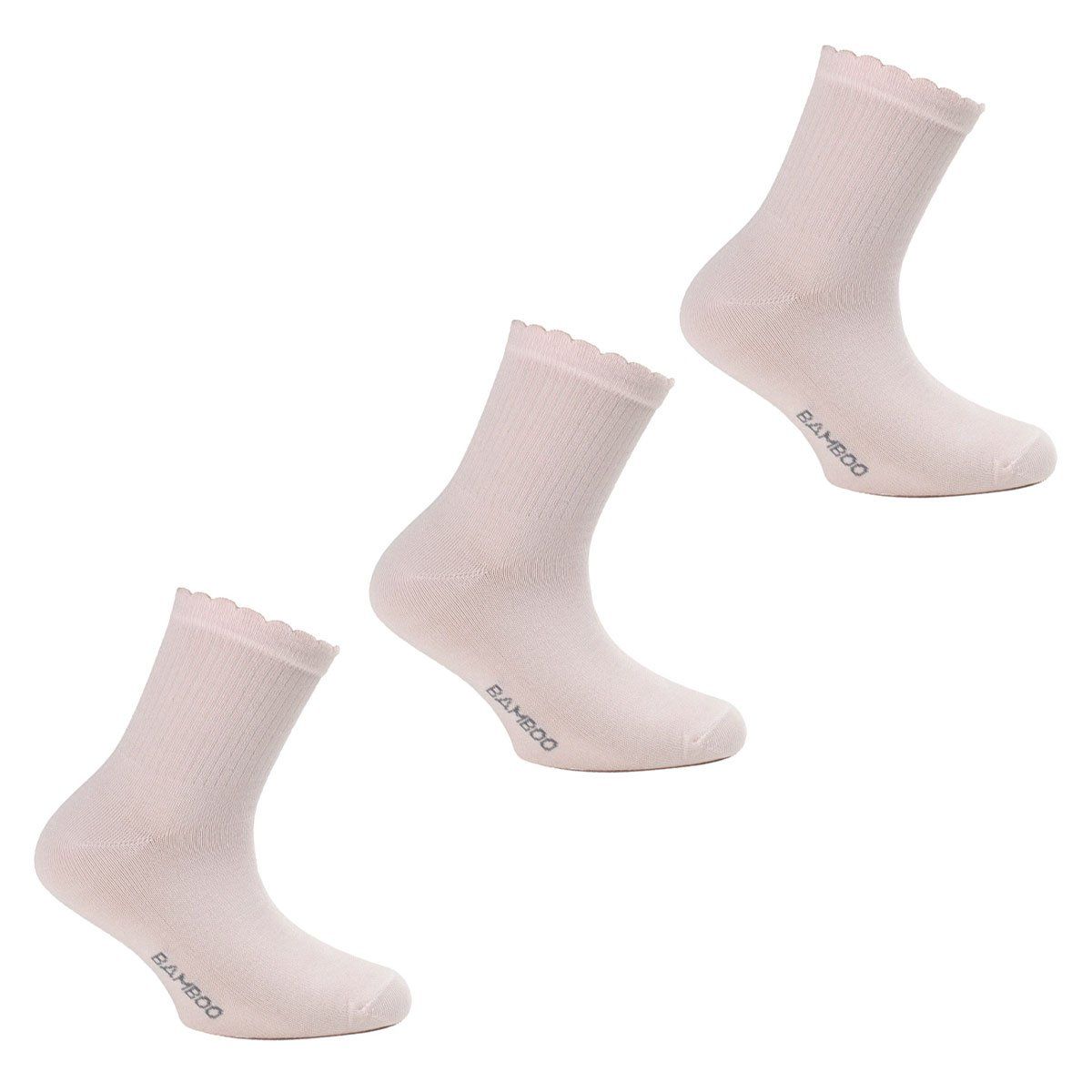 MONARCH - 3 Pares Calcetin Bamboo 3/4 Liso Rosado Monarch