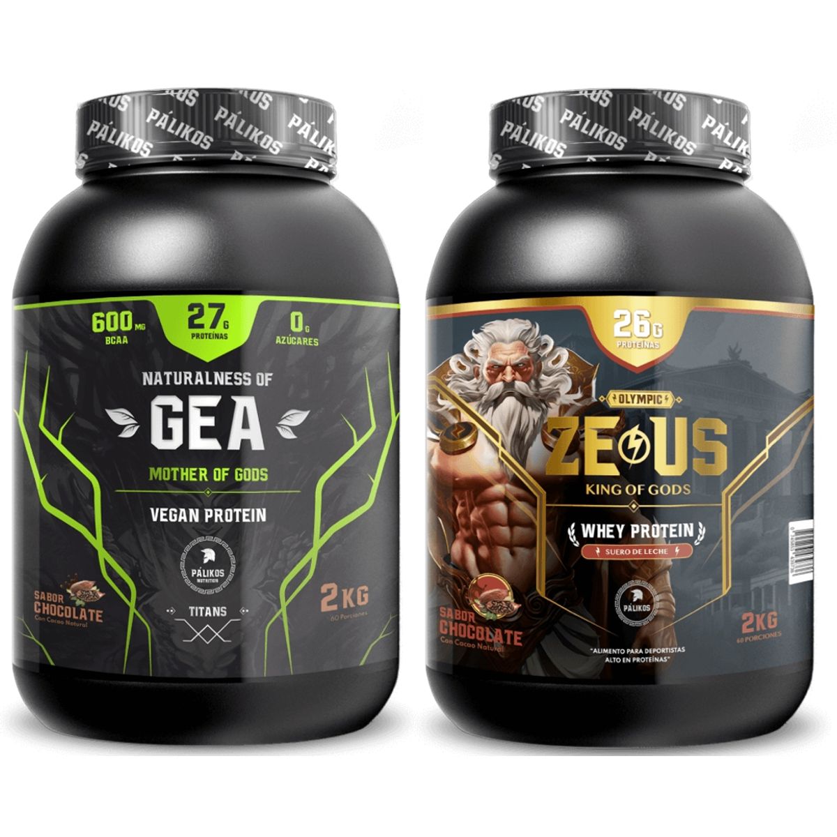 PALIKOS FITNESS - Whey Protein 2kg  + Vegan Protein 2kg / 4 kg total / Sabor Chocolate.