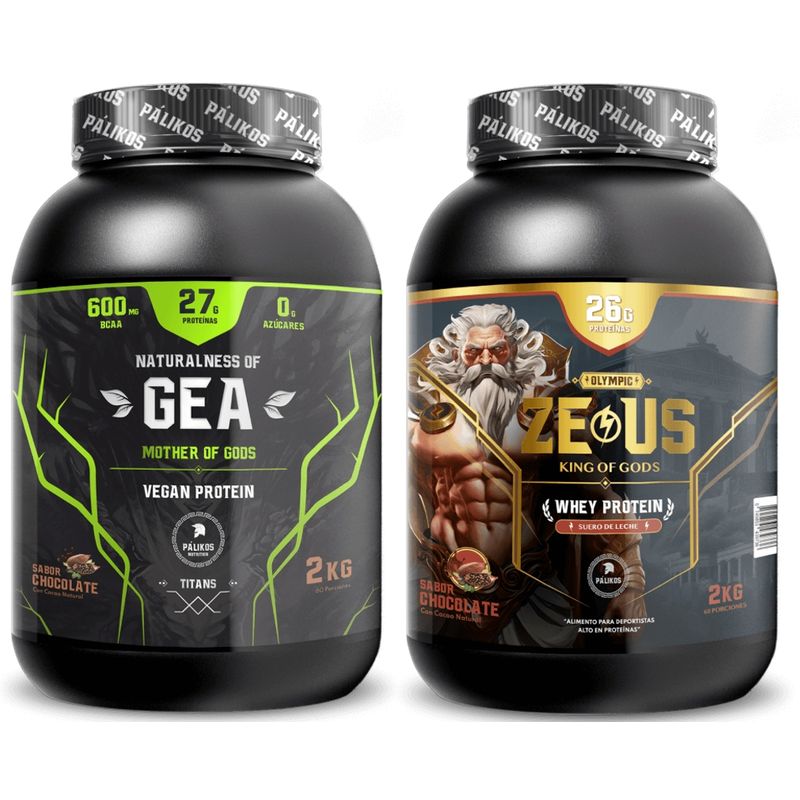 PALIKOS FITNESS - Whey Protein 2kg  + Vegan Protein 2kg / 4 kg total / Sabor Chocolate.