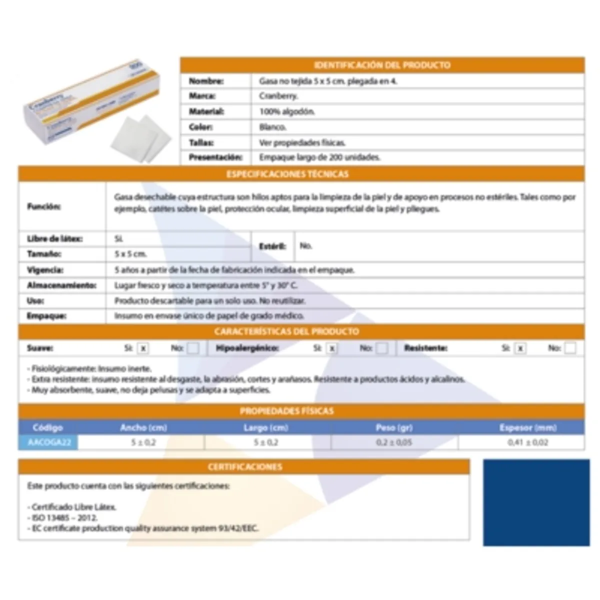 CRANBERRY - Gasa No Tejida No Estéril 5 X 5 Cm Cranberry - 200 Unidades…