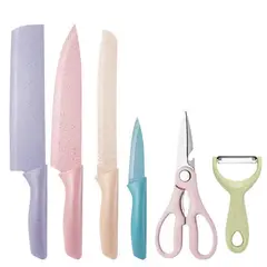 GENERICO - Set de Cuchillos Ceramica Cocina 6 Piezas Utensilios Color Pastel