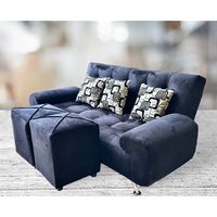 Juego de Sofá cama Negro Felpa dos puf y cojines