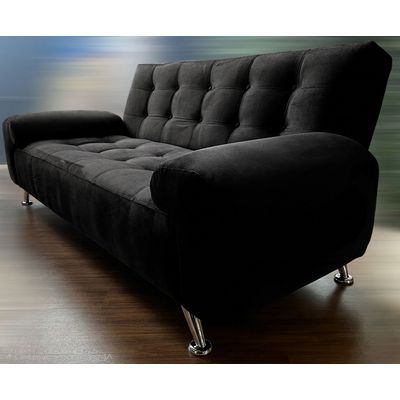 Imagen 2 del producto Juego de Sofá cama Negro Felpa dos puf y cojines