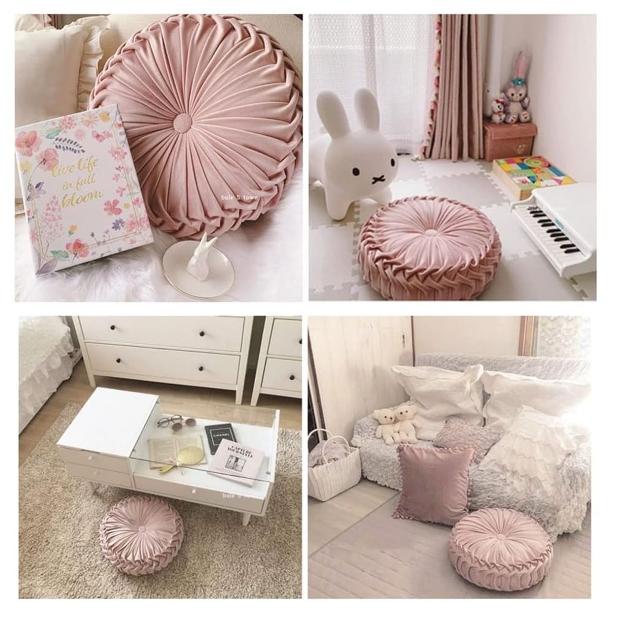 ALMA & DECO - Cojín Redondo Terciopelo Velvet Rosa Boho Chic 35 Cm.