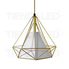 GENERICO - Lampara Colgante Hierro Dorada Forma Diamante 25cm X 25cm