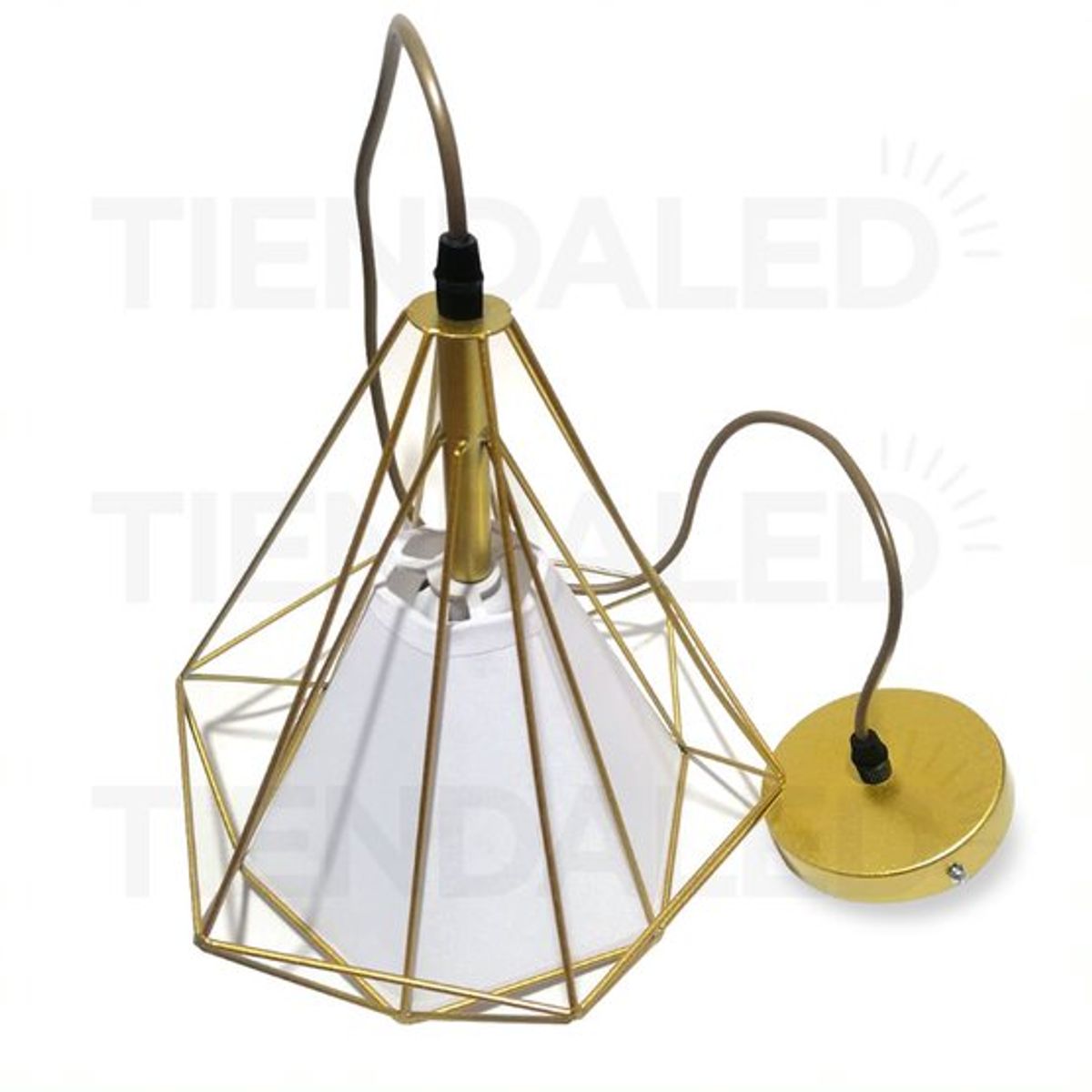 GENERICO - Lampara Colgante Hierro Dorada Forma Diamante 25cm X 25cm