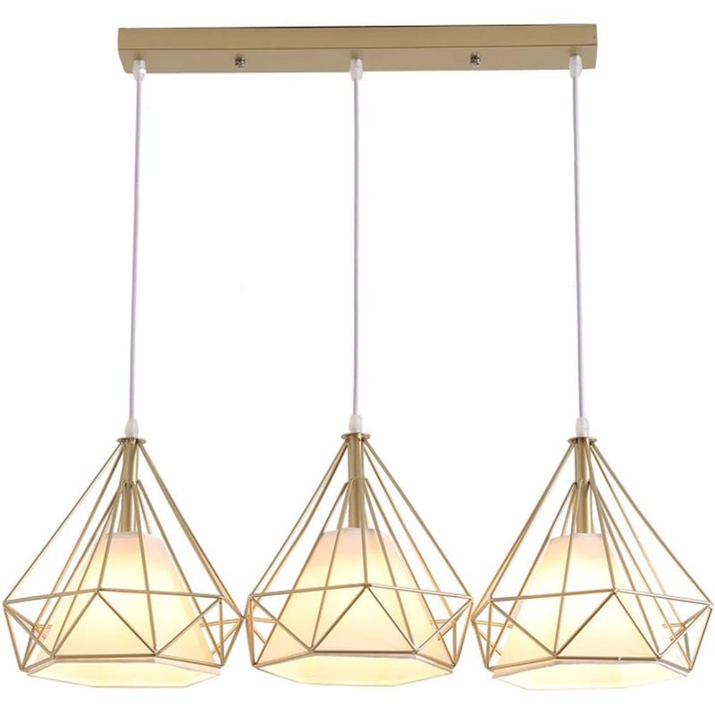 GENERICO - Lampara Triple Colgante Hierro Dorada 3 Diamante 25x25cm