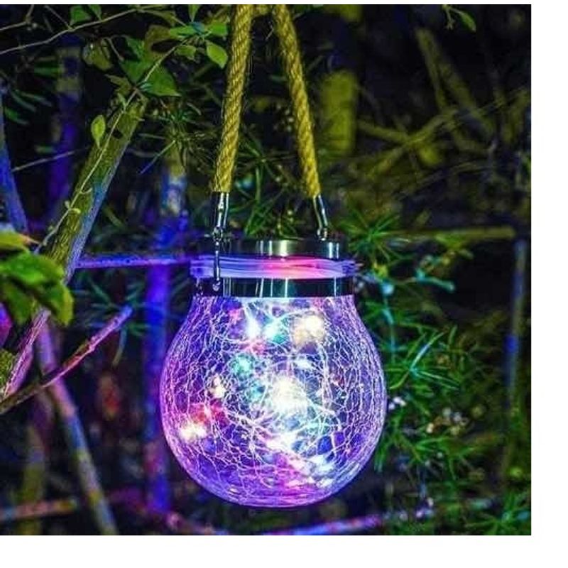 GENERICO - x2 Lampara Colgantes Solar Led Vidrio Diseño grieta Luz multicolor