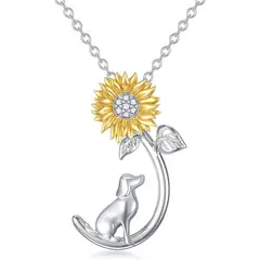 GENERICO - Collar mujer perro girasol mascota plata 925